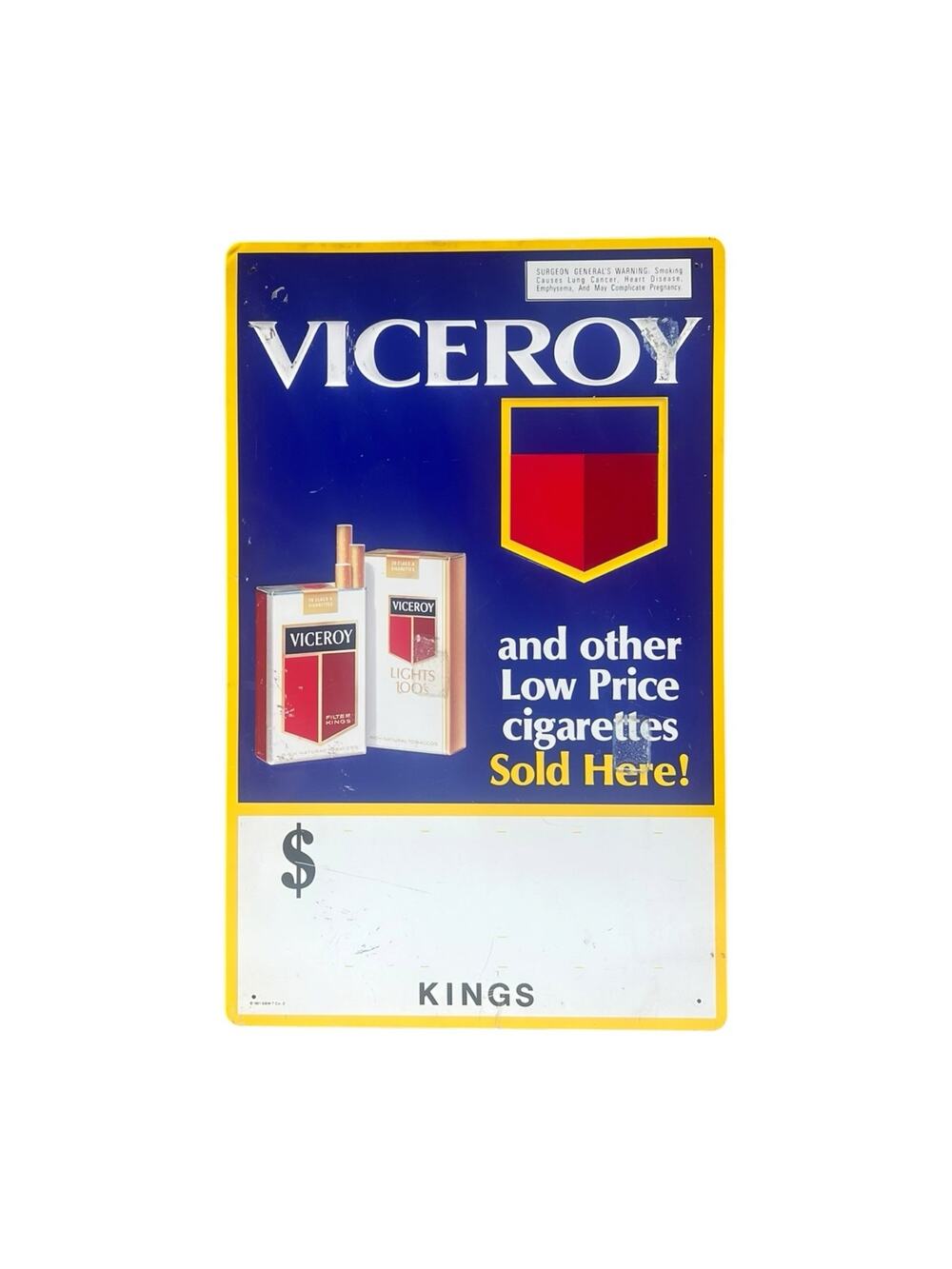 Vintage NOS 1991 Viceroy Cigarettes Store Advertising Sign Tobacco USA 24 X 15”
